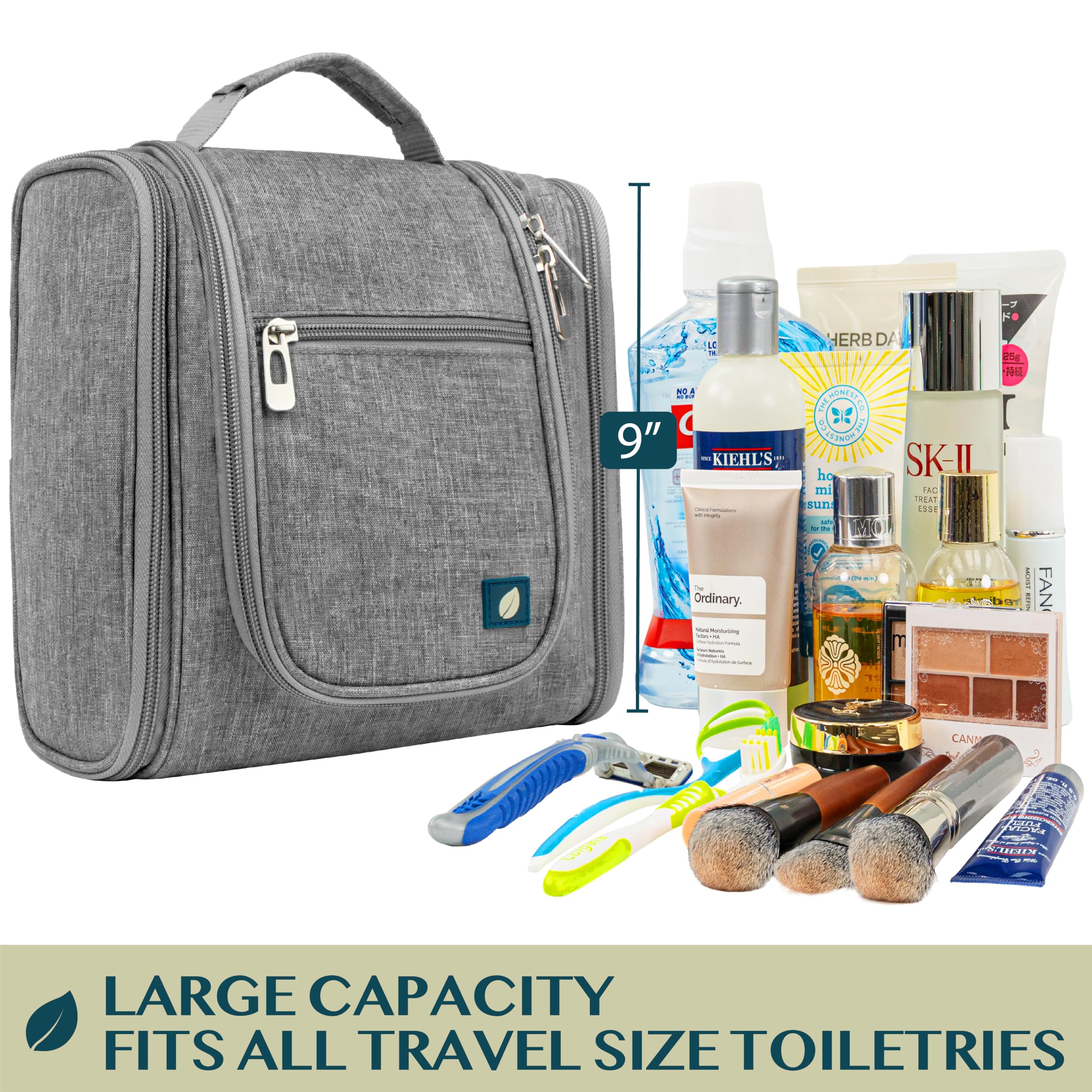 PAVILIA Beauty case da viaggio da appendere per donne e uomini, organizer per articoli da toeletta da bagno, Grigio, Standard (9x4x9), Beauty case