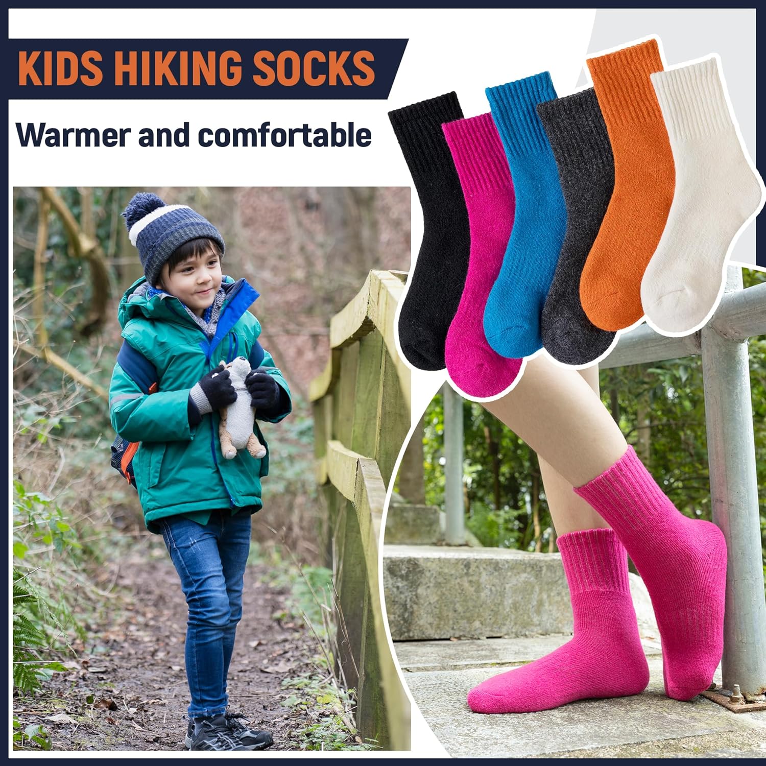 Kids Merino Wool Hiking Socks Boy Girls Winter Thick Boot Cushion Warm Thermal Crew Socks 6 Pairs - Image 5