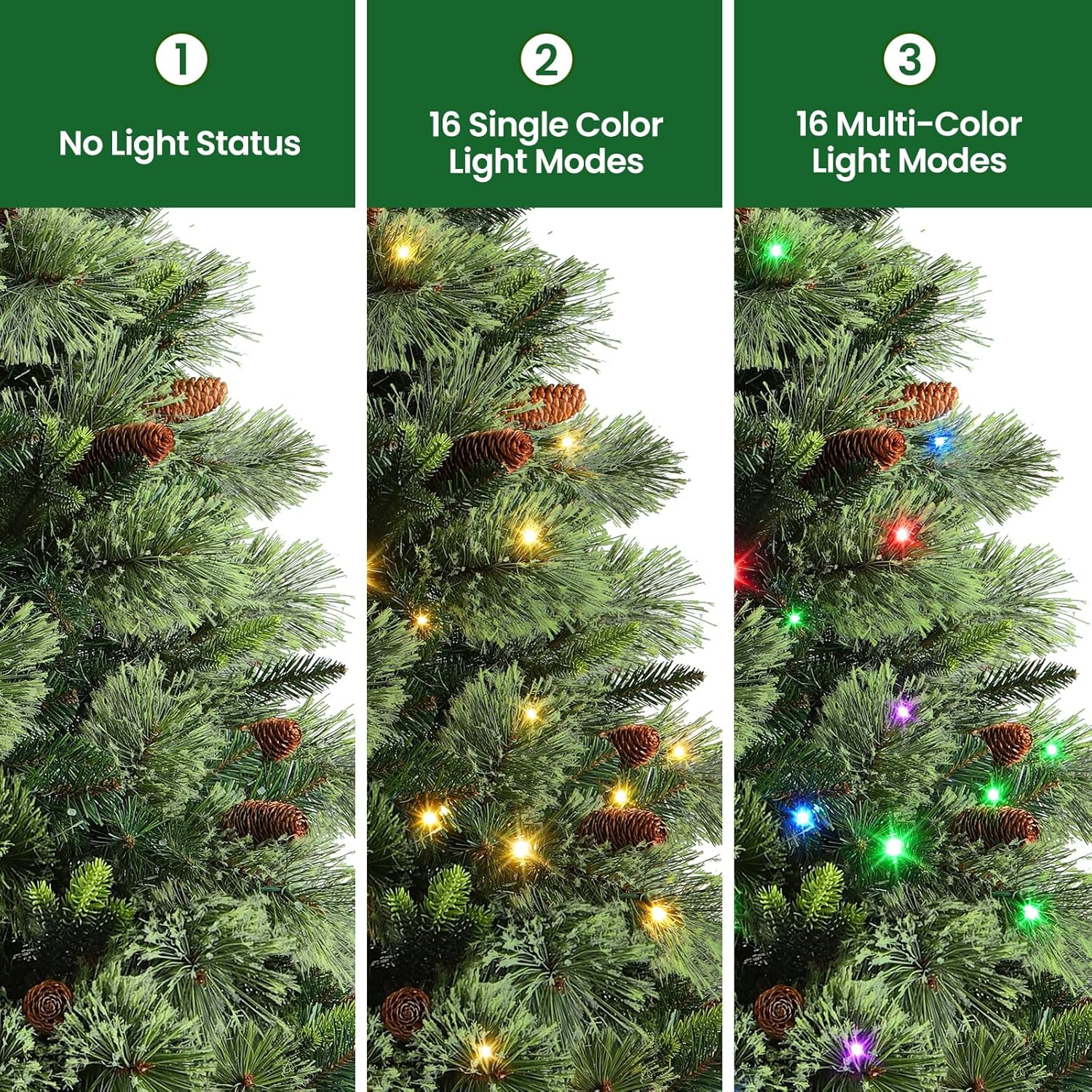 SHareconn 4ft Prelit Artificial Hinged Carolina Pine Christmas Tree with Remote Control, Upgraded Version with Pre-Lit 200 Warm White & RGB Lights, Pine Cones, Perfect Choice for Xmas Decoration, 4 FT