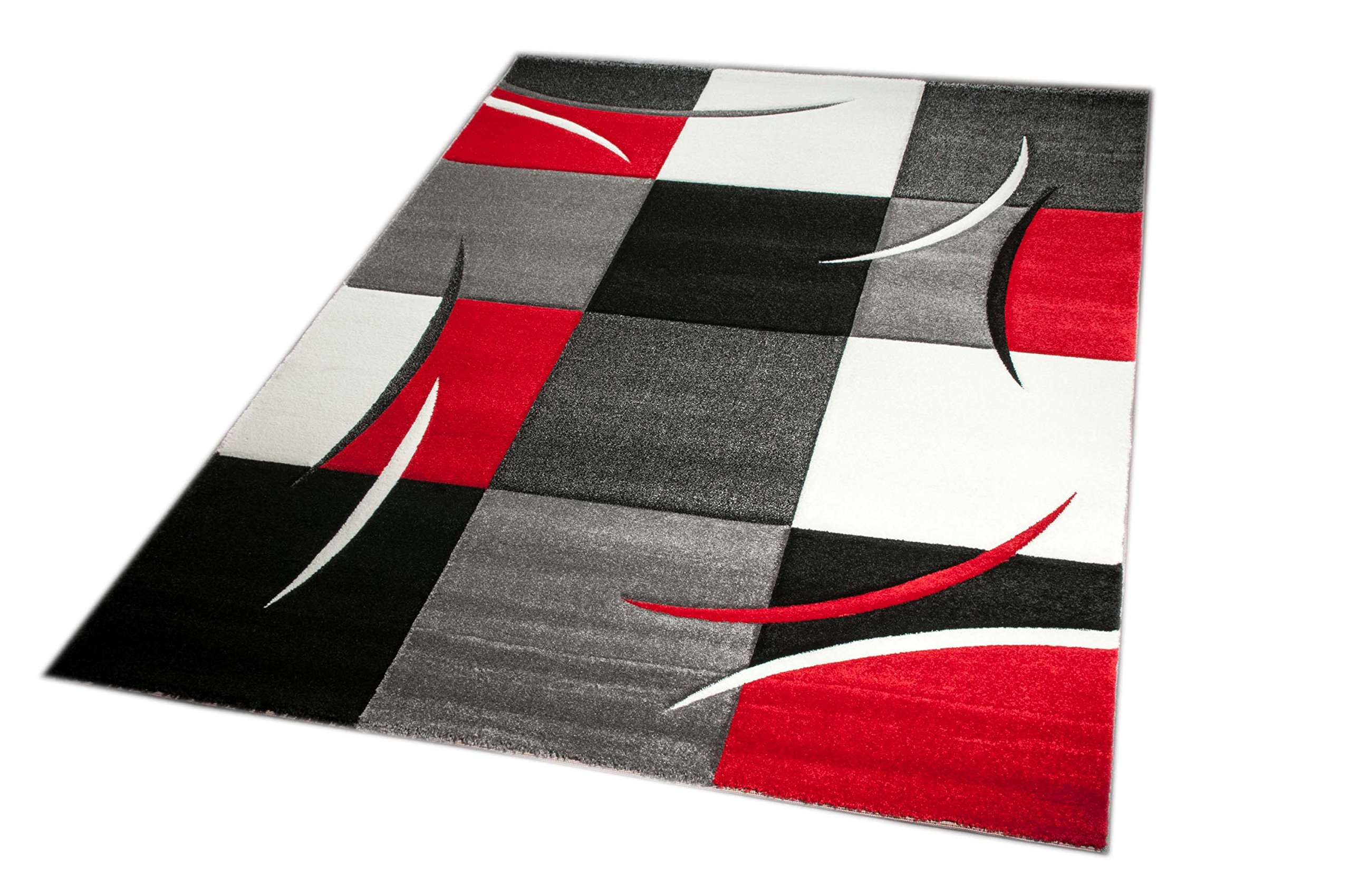 Traum Living Designer Stanza Tappeto Tappeto Moderno, Moquette Mucchio Basso con Motivo a Diamante Taglio Contorno Rosso Grigio Bianco Nero Größe 120x170 cm