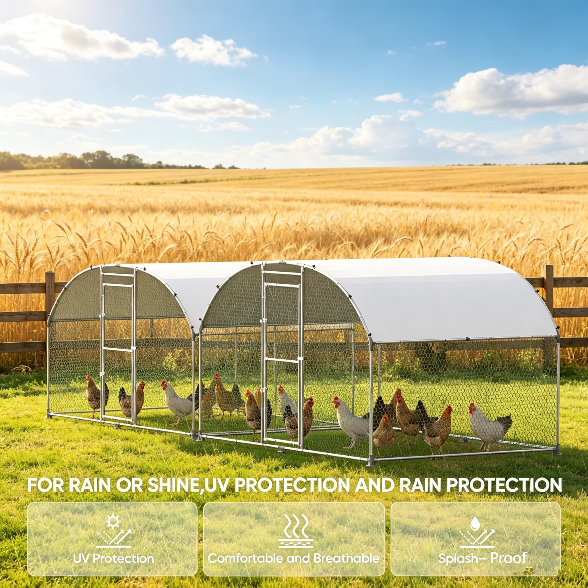 Poulailler avec aire de jeux 3x2m - Cages en métal pour petits animaux avec serrure de sécurité - Couverture imperméable pour sortie de poules - Parc pour poules résistant à l'hiver