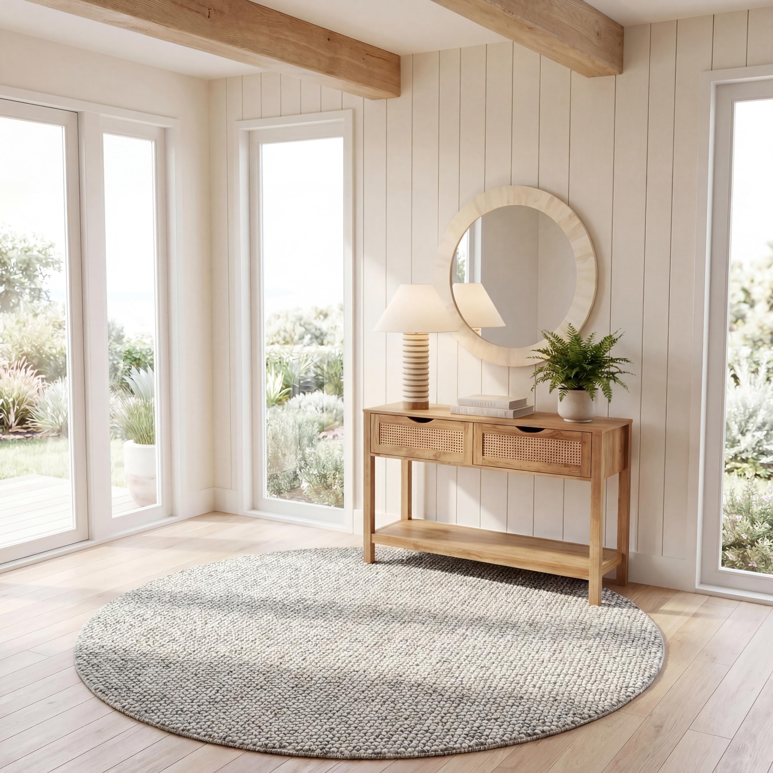 SAFAVIEH Natura Wool Round Rug 6 ft, Light Gray & Ivory NAT620G
