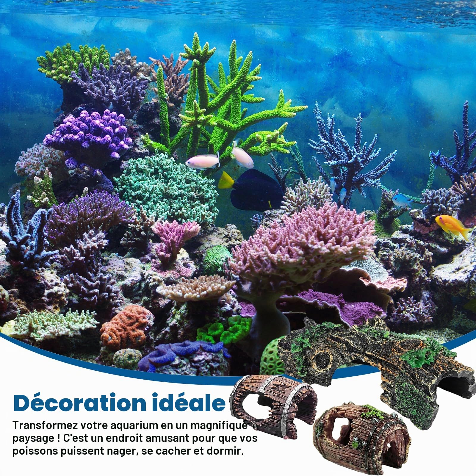 3 Pièces Décoration Aquarium Grain de Bois, Cachette Aquarium Sûrs et Non Toxiques Décoration D'aquarium, pour Petites Crevettes Poissons Autres Animaux Aquatiques Petite Moyenne Taille (A)