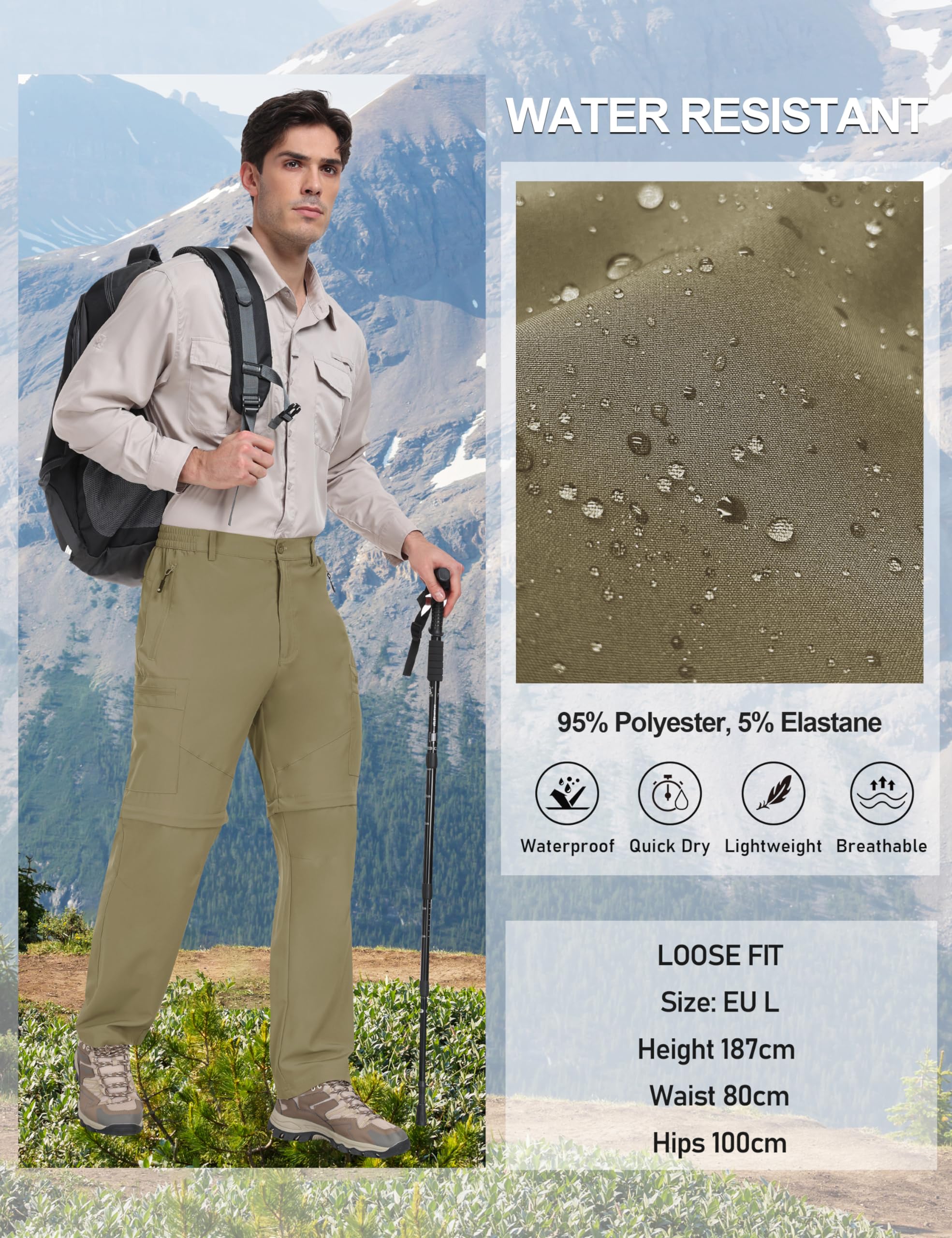 JINSHI Uomo Pantaloni Convertibili Cargo Pantaloncini Leggeri ad Asciugatura Rapida Zip-off Pantaloni da Trekking Montagna con 5 Tasche a Zip