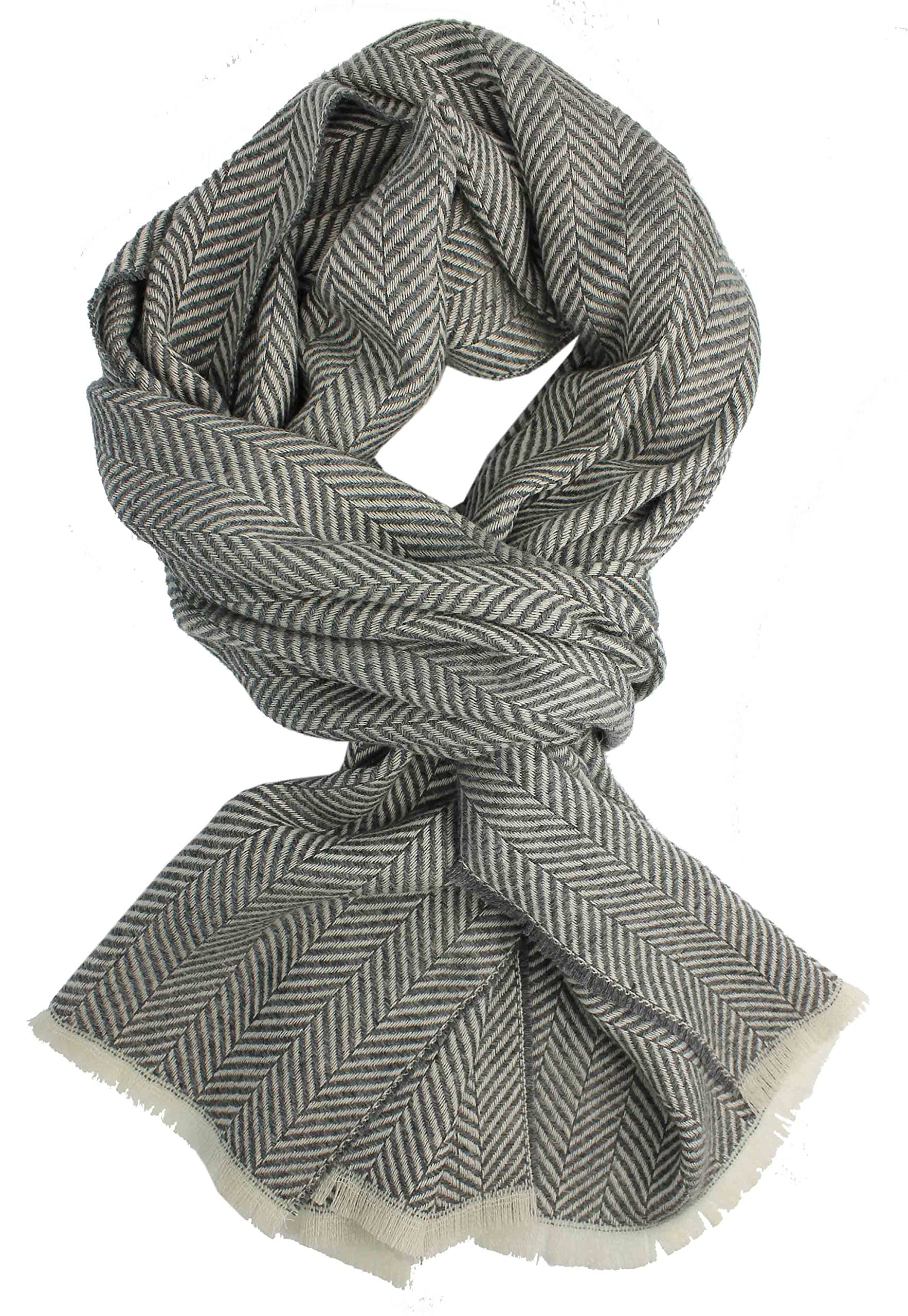 Sciarpa da uomo in lana, sciarpa a spina di pesce, colore grigio medio alla moda, 95% lana (merino), 5% di cachemire