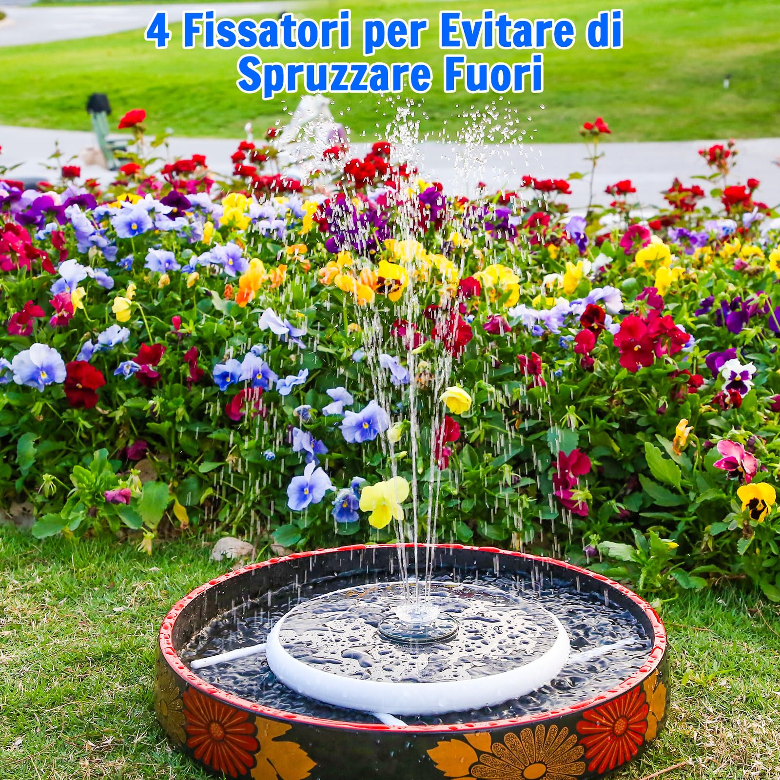 AISITIN 6,5 ​​W LED Fontana Solare per Esterni Migliorata con Batteria da 3300 mAh, Pompa per Fontana con Vari Effetti di Spruzzo, con Barra Luminosa, Fontana Solare per Esterni per Giardino, Laghetto
