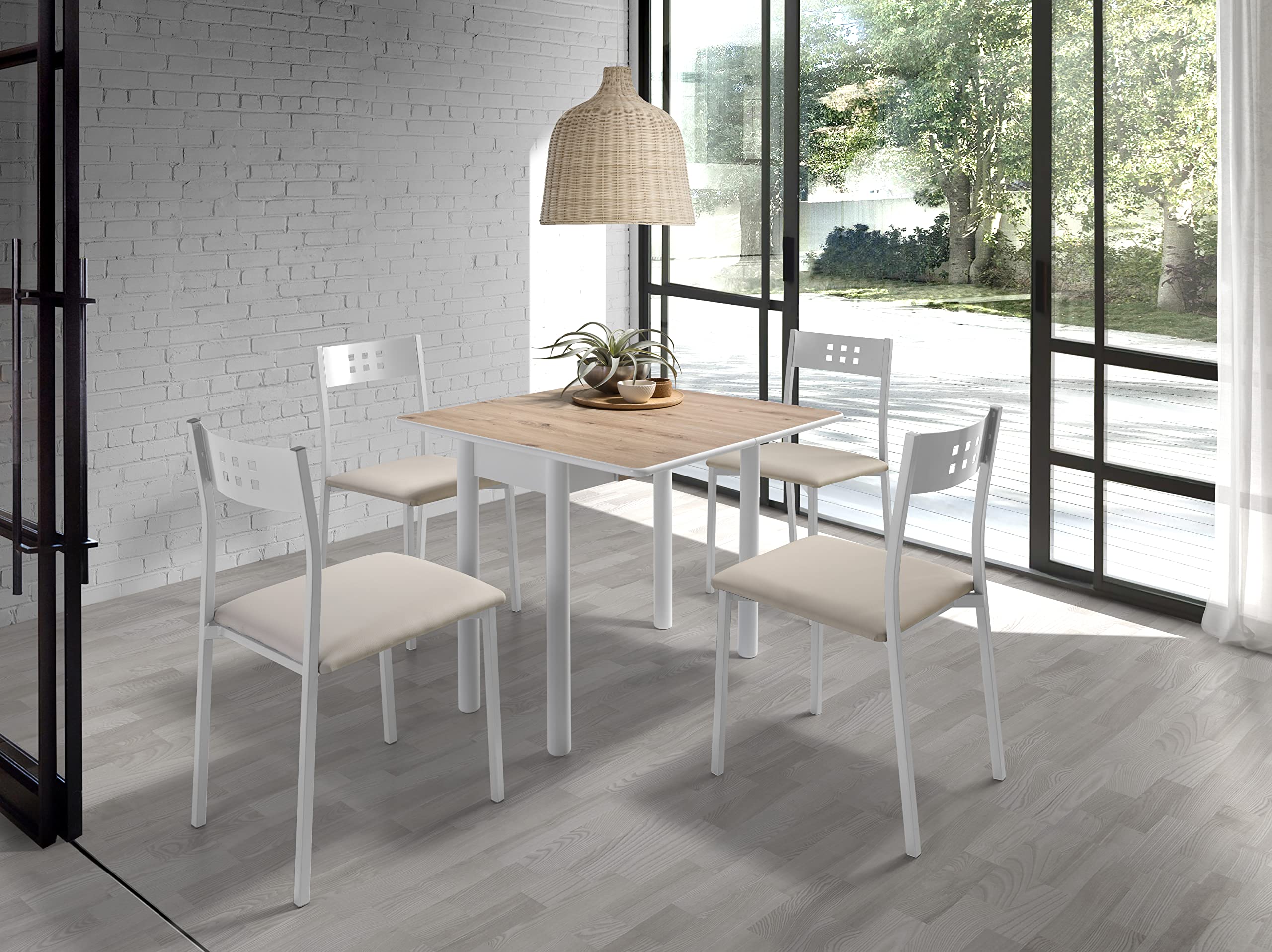 MOMMA HOME Mesa de Cocina Extensible y Abatible – Mesa de Comedor Moderna Plegable, Modelo Pompeya en Color Roble Rústico/Blanco, Medidas 80x40/80x78 cm