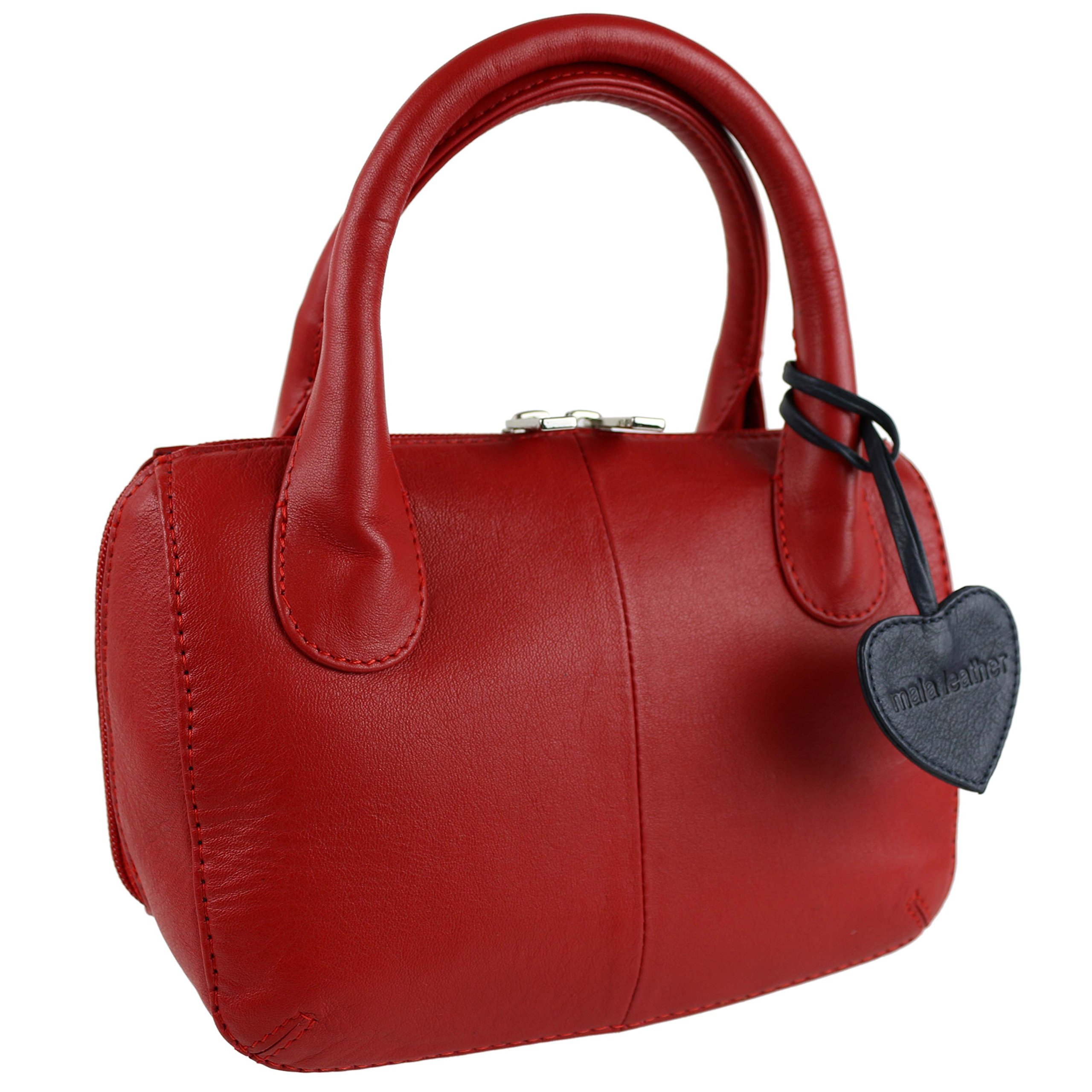 Mala Leather Women's Red Leather Twin Handle Mini Grab Bag By Mala; Anishka Collection Handbag (Red)