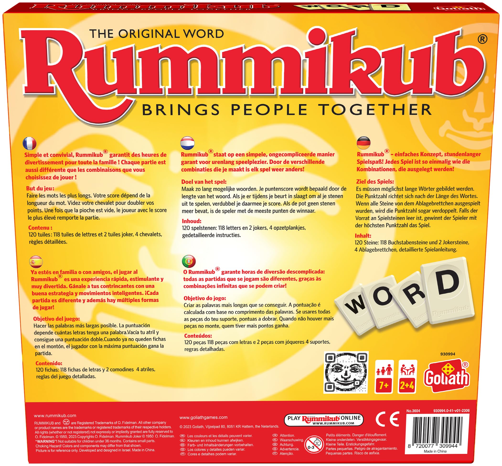 Goliath - RUMMIKUB Word - Gioco da tavolo con lettere per bambini da 7 anni - 2 a 4 giocatori - Divertimento e sfida familiare - per imparare le lingue - Versione multilingue spagnolo e olandese