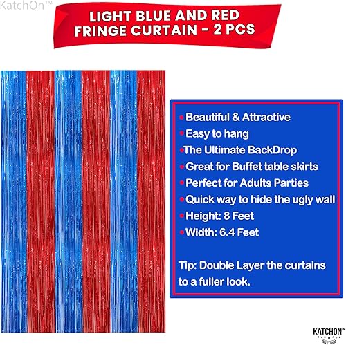 Miniatura 4 de KatchOn - Serpentinas rojas y azules, paquete de 2 unidades, extra grande, 8 x 6.4 pies, cortina de flecos rojos y azules, decoraciones de fiesta