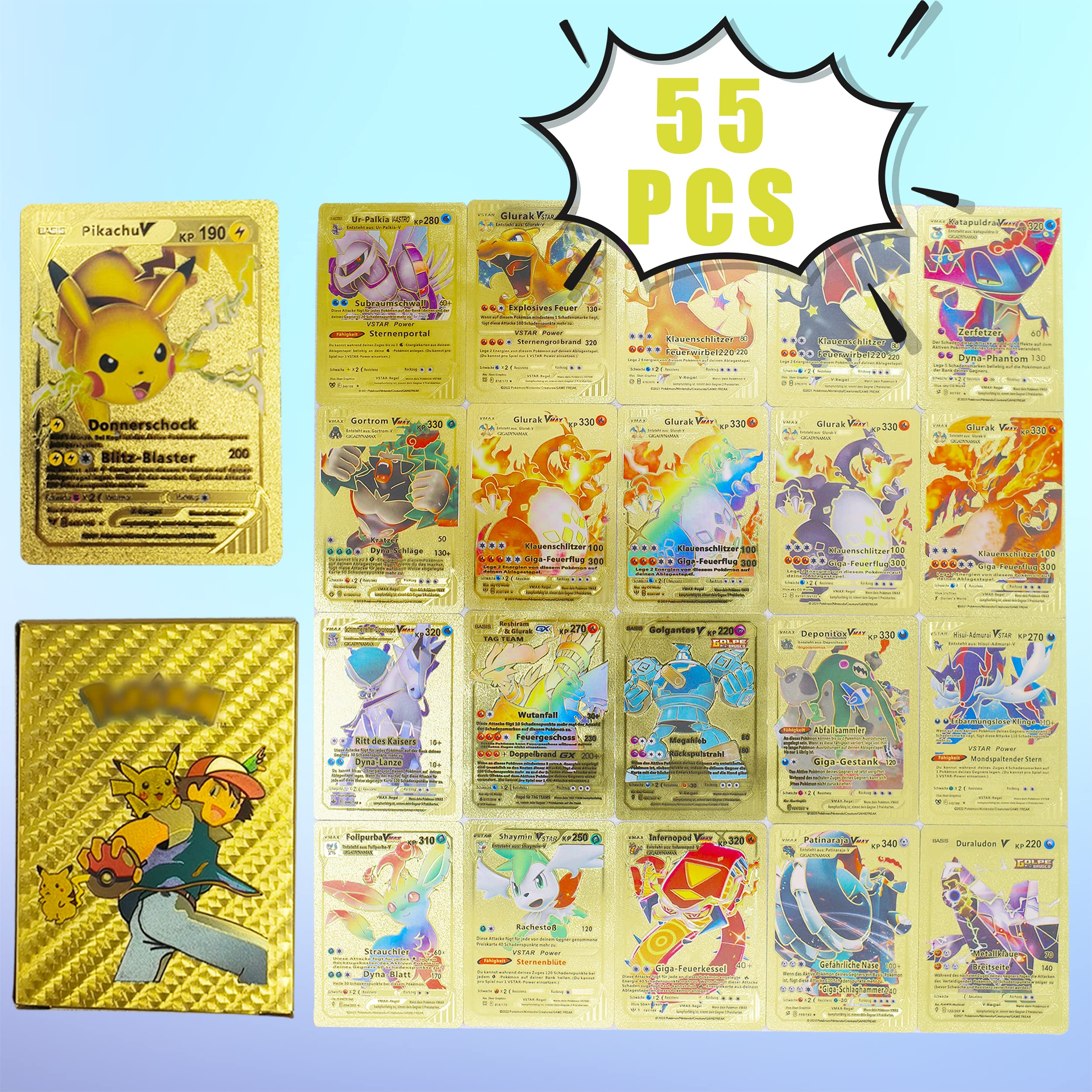 Lot de 55 cartes JCC assorties en feuille d'or, disponibles en anglais