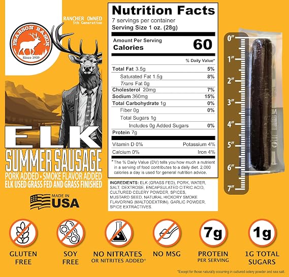 Pearson Ranch Exotic Game Meat Summer Sausage Gift Set of 3 Elk, Bison, Venison High Protein Keto Friendly Snacks & Charcuterie Meat Gluten-Free, Nitrate-Free, No MSG