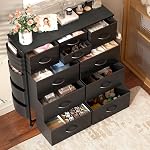 Lulive Dresser pour chambre avec 10 Tiroirs, coffres de tiroirs avec poches latérales et crochets, PU Rangement Dresser, Unité Organisateur pour le salon, Hallway, penderie (Noir)