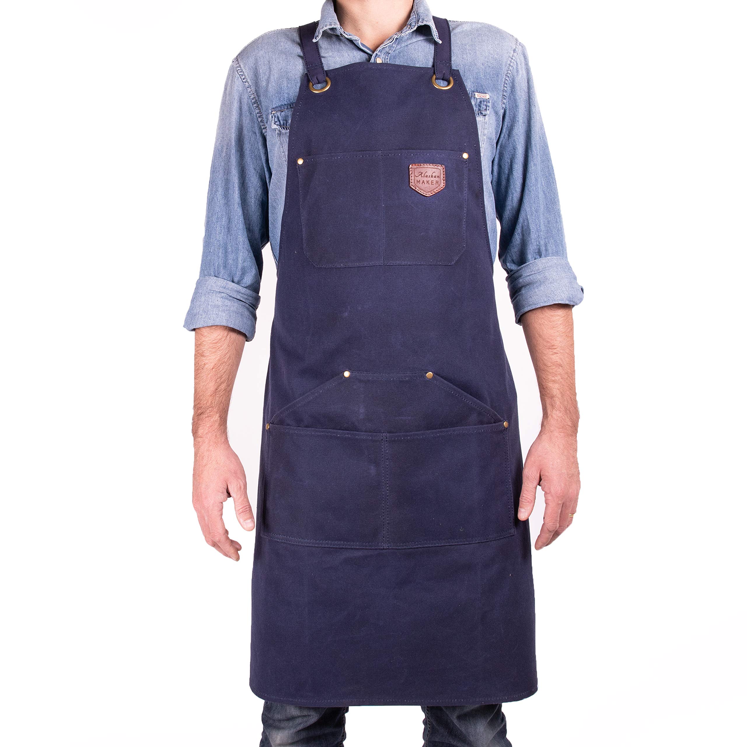 Alaskan MAKER Schürze für Damen und Herren aus beschichtetem Segeltuch, Nr. 515, zum Basteln, Küche, Gartenarbeit und Grillen, mit Kreuzgurten, Universalgröße