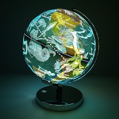 Miniatura 2 de Exerz Globo del mundo iluminado con base de metal de 9.1 pulgadas de diámetro, mapa político (día) globo de constelación (noche) - Lámpara LED 2 en