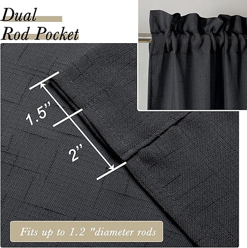 Miniatura 2 de Kirei Cortina de lino sintético negro transparente para cocina, 14 pulgadas de largo, cenefa suave y transpirable con textura para ventanas