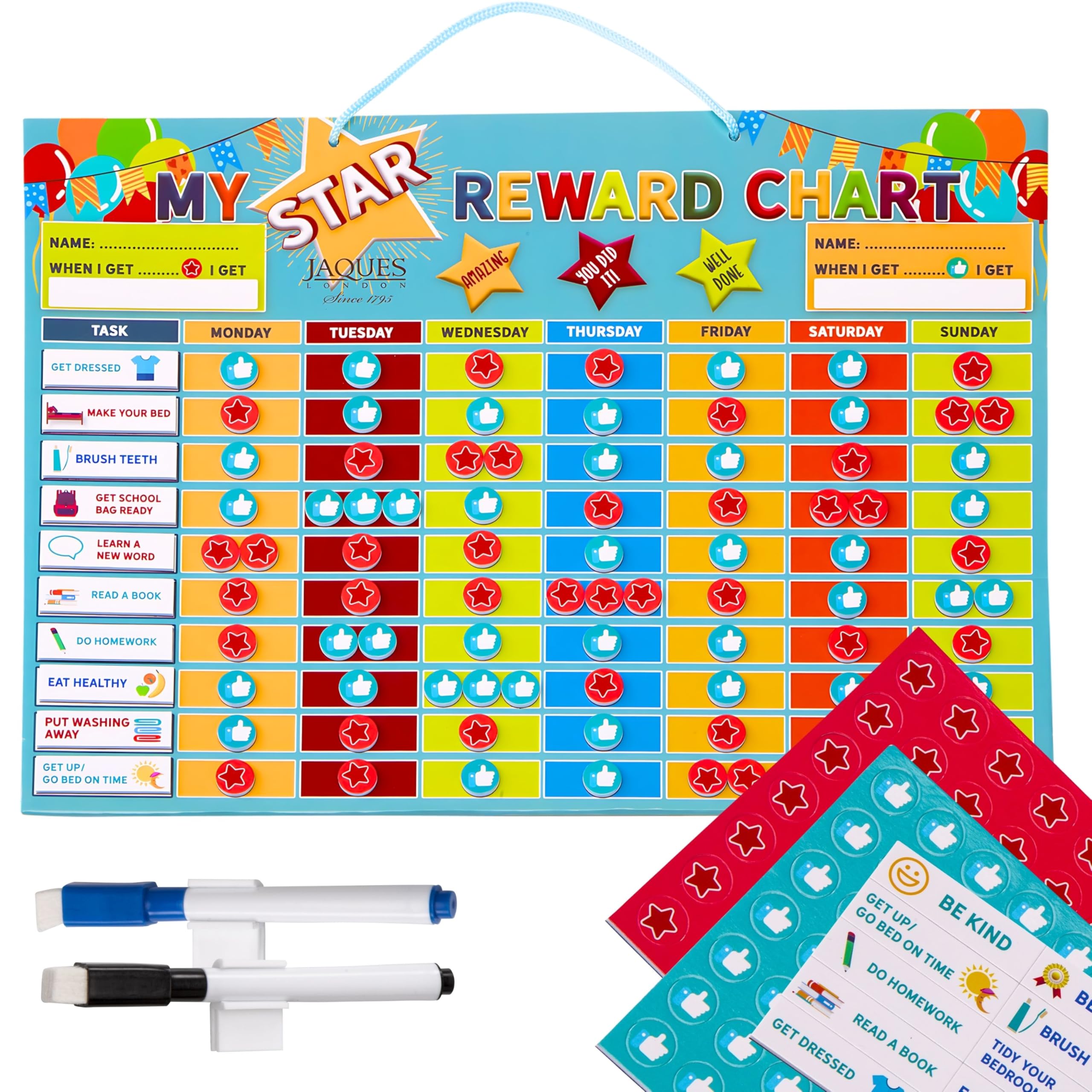 Jaques of LondonLarge Magnetic Reward Charts for Children Behaviour | Star Chart with Space for 2 Children Aged 3+ | Ideal for Siblings | Educational Toys Since 1795