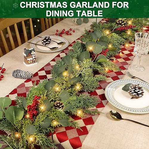 Miniatura 9 de Prelit&Timer - Guirnalda de cedro de tacto real de 6 pies por 10 pulgadas más gruesa con 30 luces cálidas, guirnalda de pino suave y exuberante,