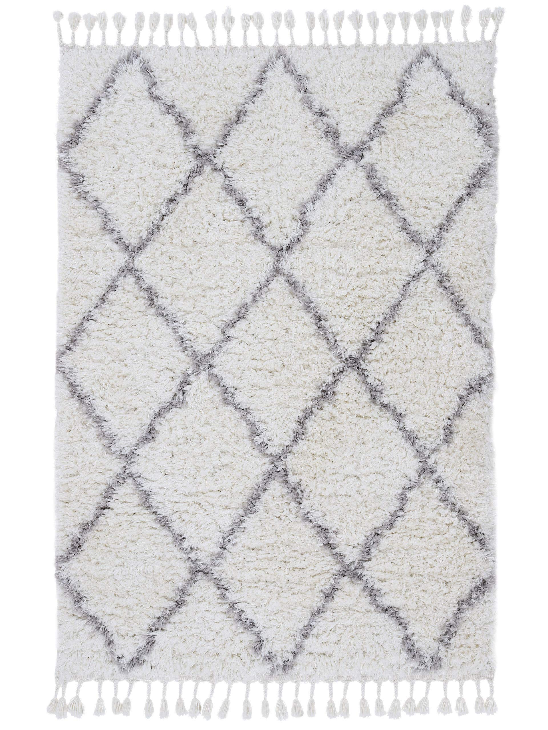 carpetfine Hochflorteppich Eddy Weiß 120x170 cm Floral | Moderner Teppich für Wohn- und Schlafzimmer