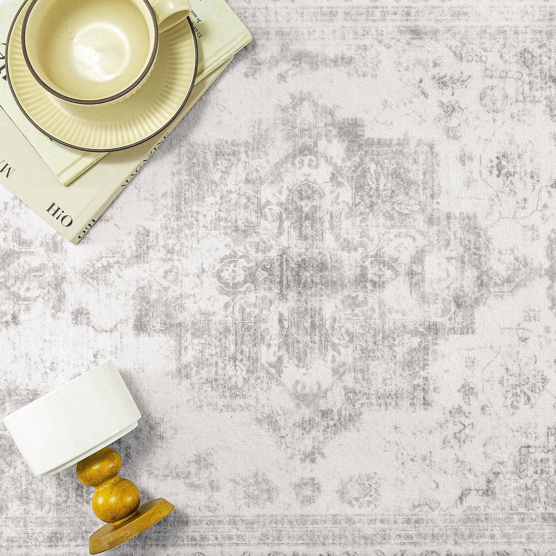 HUGEAR Vintage Tappeto Salotto Grigio Tappeti 240x300cm Soggiorno Antiscivolo Lavabile in Lavatrice Tapette Camera da Letto Sala Ufficio Bambina Bambino Pelo Corto Grande Carpet