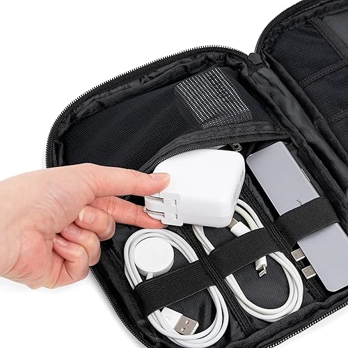 Miniatura 5 de PAVILIA Estuche organizador electrónico suave de viaje, bolsa organizadora de cables de viaje, pequeña bolsa de almacenamiento de tecnología de Negro