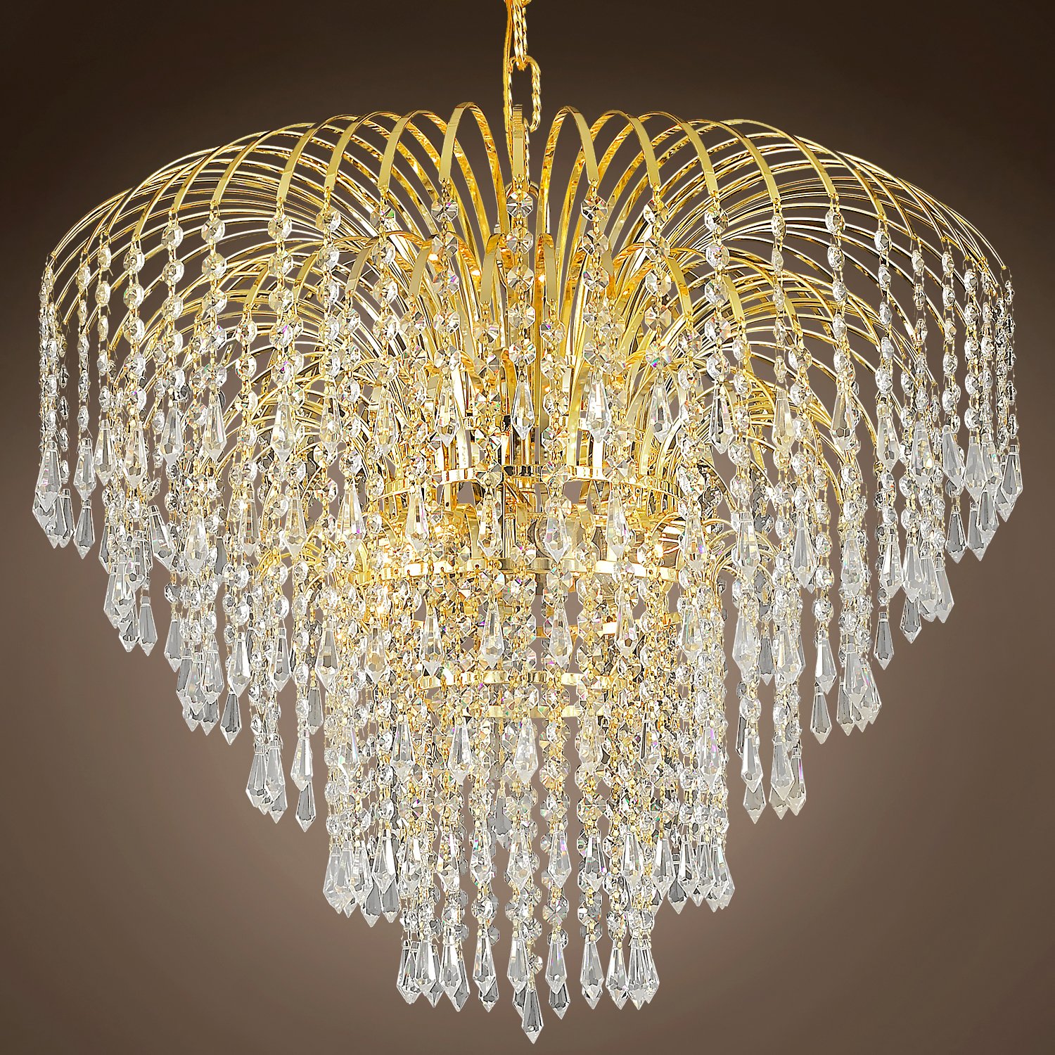 Waterfall Design 6 Light 25" Gold Chandelier with Clear Swarovski Crystals