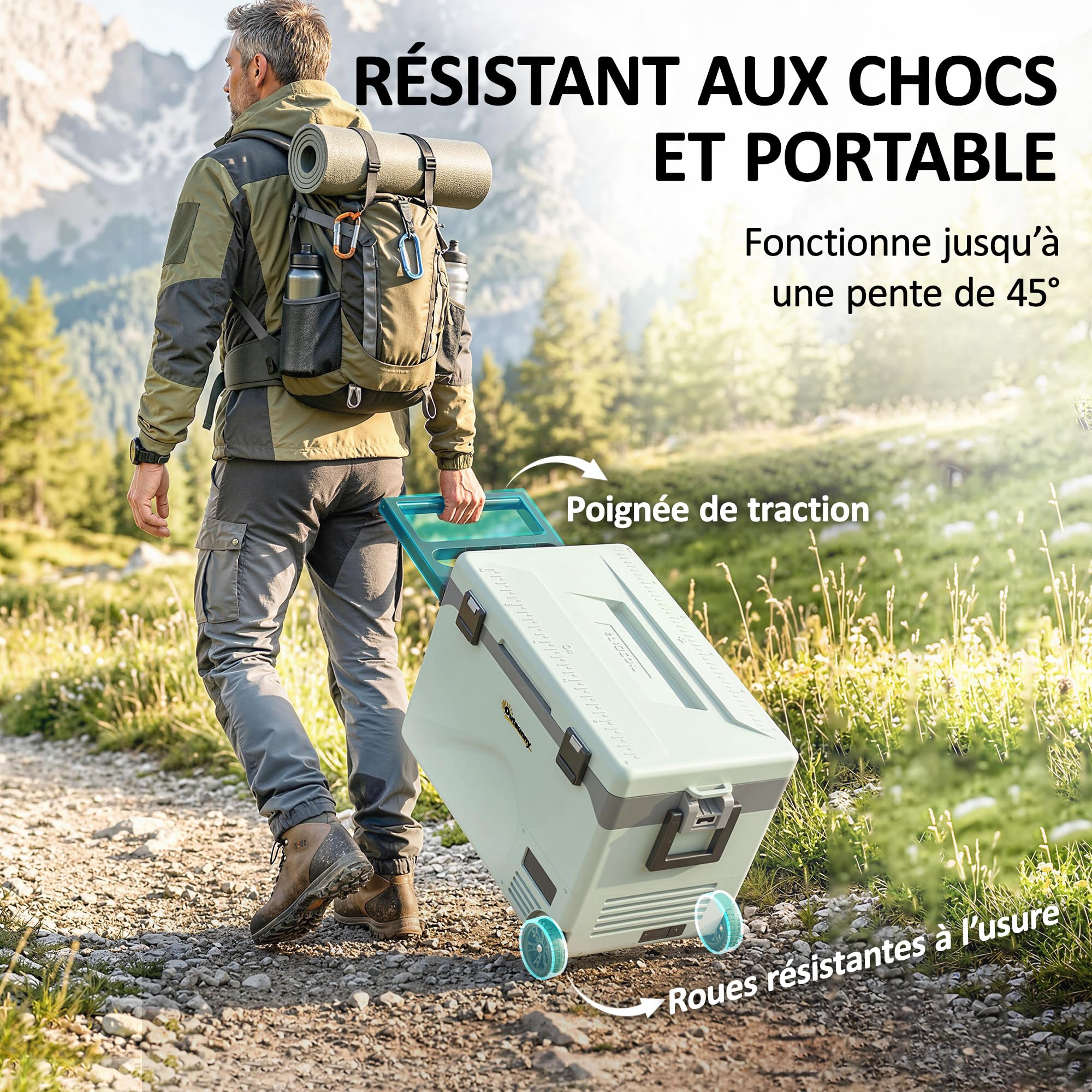 Outsunny Réfrigérateur de Voiture à Compression 42,5 L avec Contrôle via Application, Glacière Électrique Portable avec Roues et Poignée, 12V/240V, -20 °C à 20 °C, Camion, Camping-car, Bateau, Vert