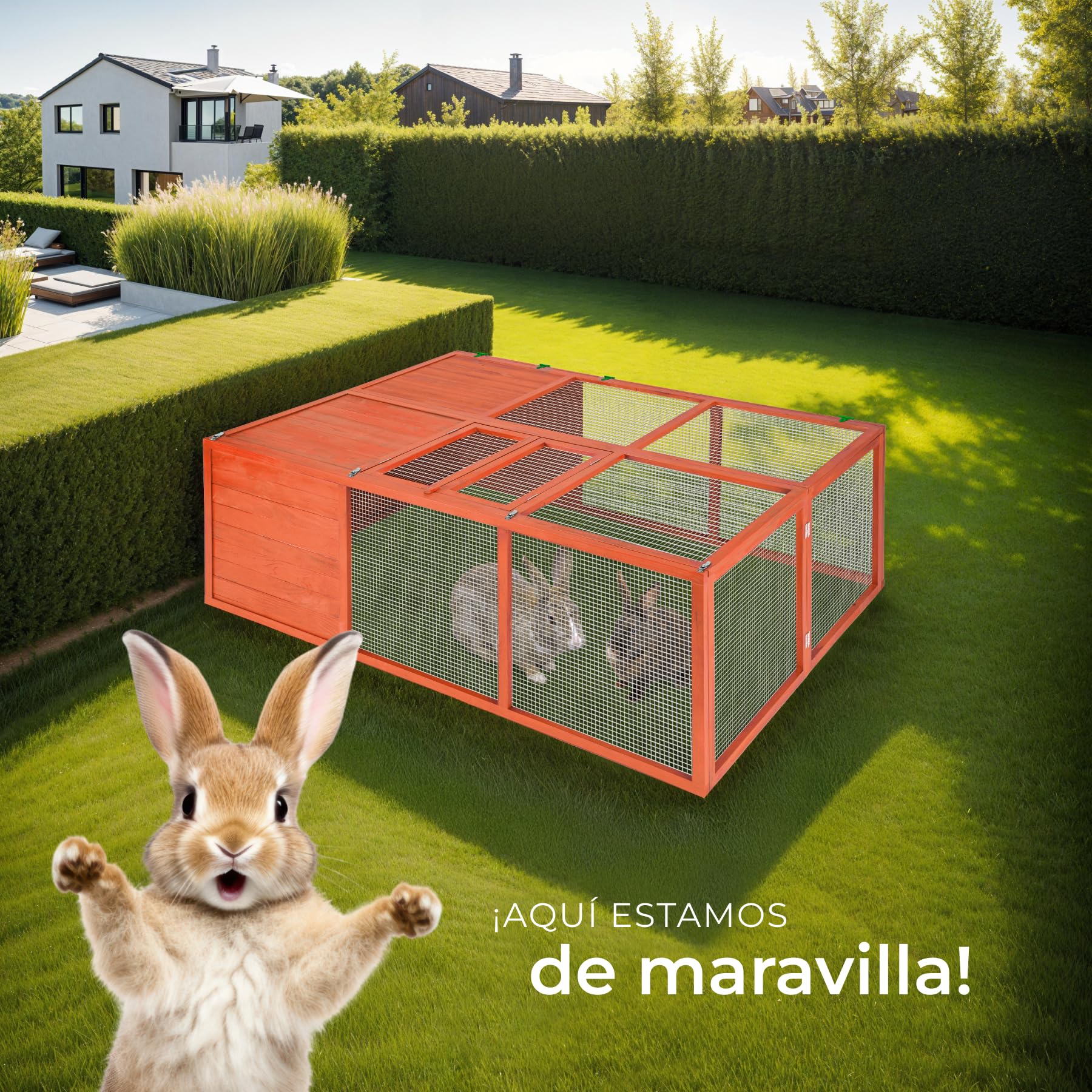 tectake® Conejera Exterior de Madera con Dos Puertas y Rejilla Metálica, Ideal como Jaula Conejo Exterior, Casita Conejo o Jaula Cobaya - 159 x 109 x 55 cm Marrón