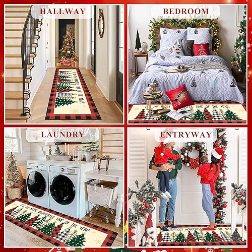 Miniatura 5 de HEBE Alfombra de pasillo de Navidad de 2 x 6 pies, antideslizante, lavable, alfombra de cocina, alfombra de pasillo de granja, alfombra de entrada