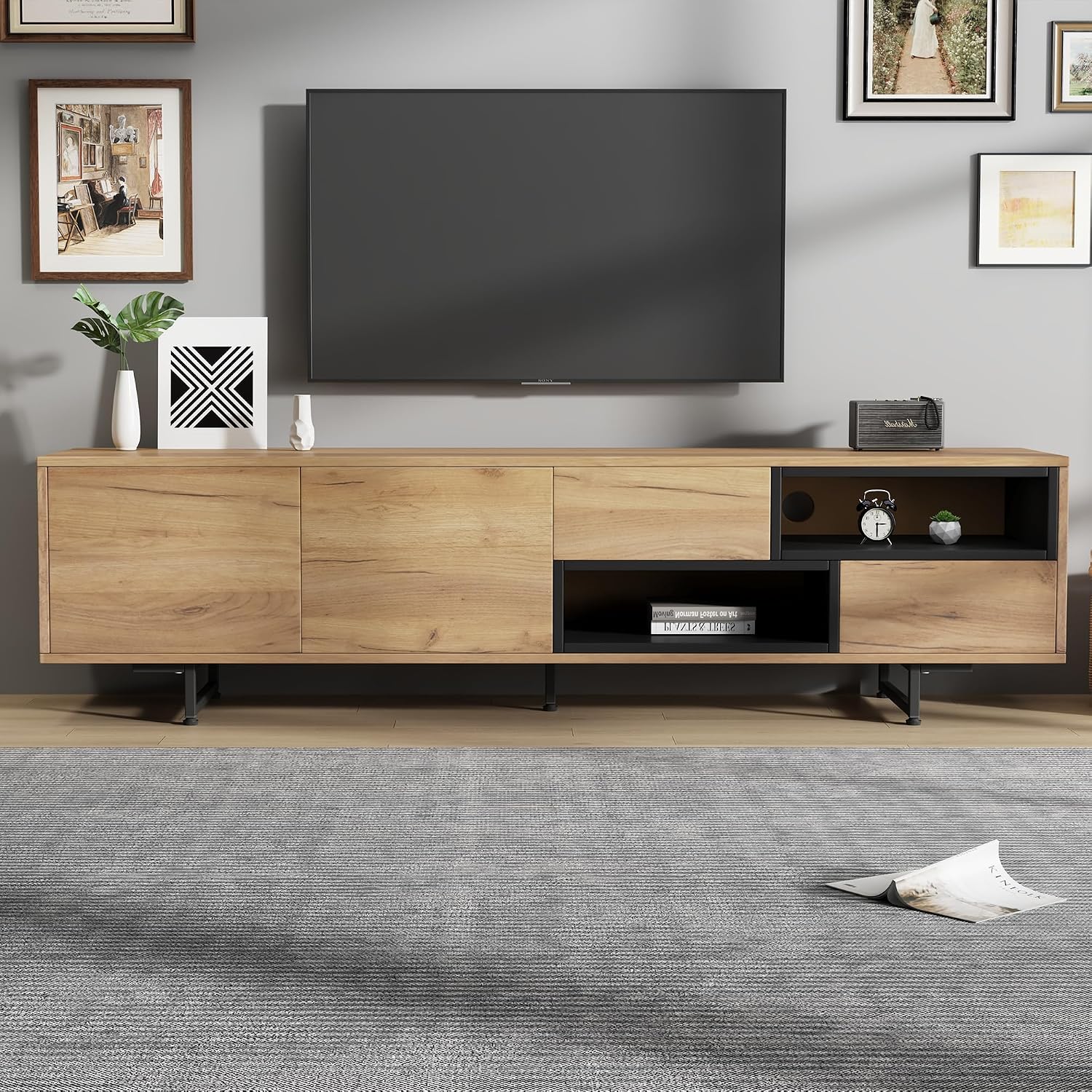 Mueble TV TIZZ 173x38x48 cm con almacenaje moderno