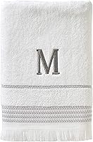 SKL Home Casual Monogram 'M' Bath Towel - Soft 100% Cotton Terry, 28x54 White, Personalized Gray Embroidery