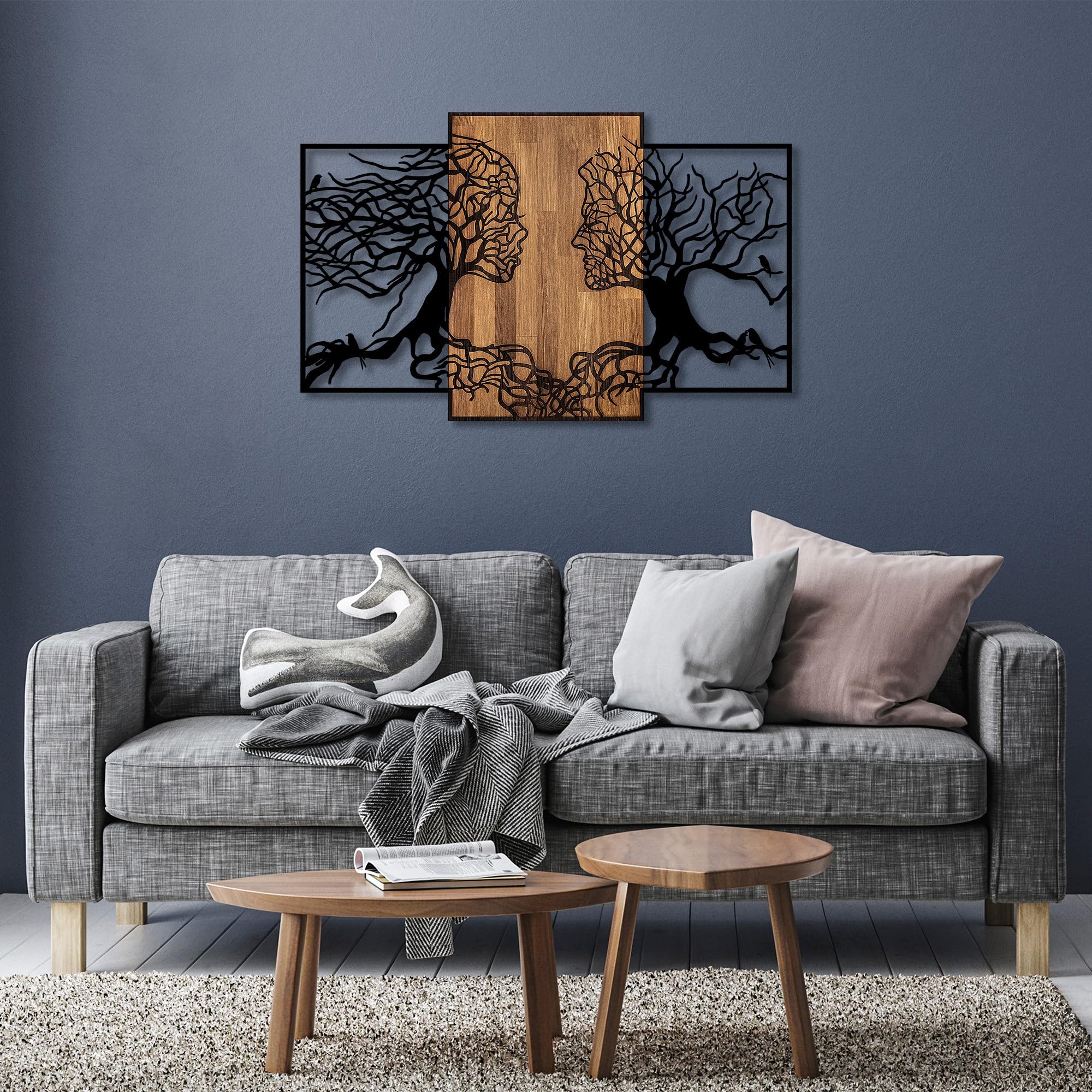 Hanah Home Décoration murale en bois et métal Walnut Visages