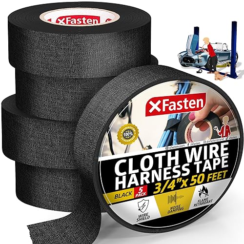 XFasten Cinta de arnés de alambre 34 pulgadas por 50 pies paquete de 5 arnés de cableado de alta temperatura cinta eléctrica de tela de fieltro