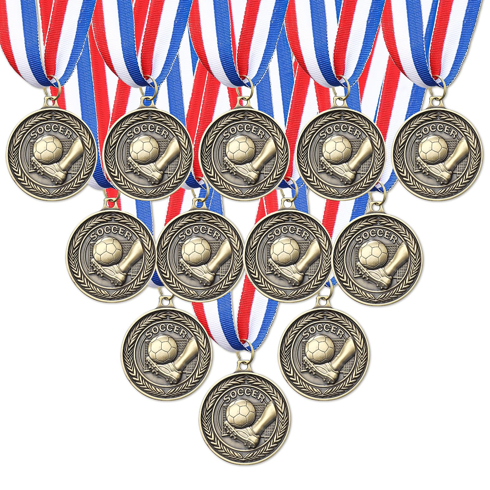 12 Pack Soccer Medals Winner Award Medals Soccer Trophy with Neck Ribbon Sports Competitions Celebration Party Favors Prizes Team Gifts, 2 Inches