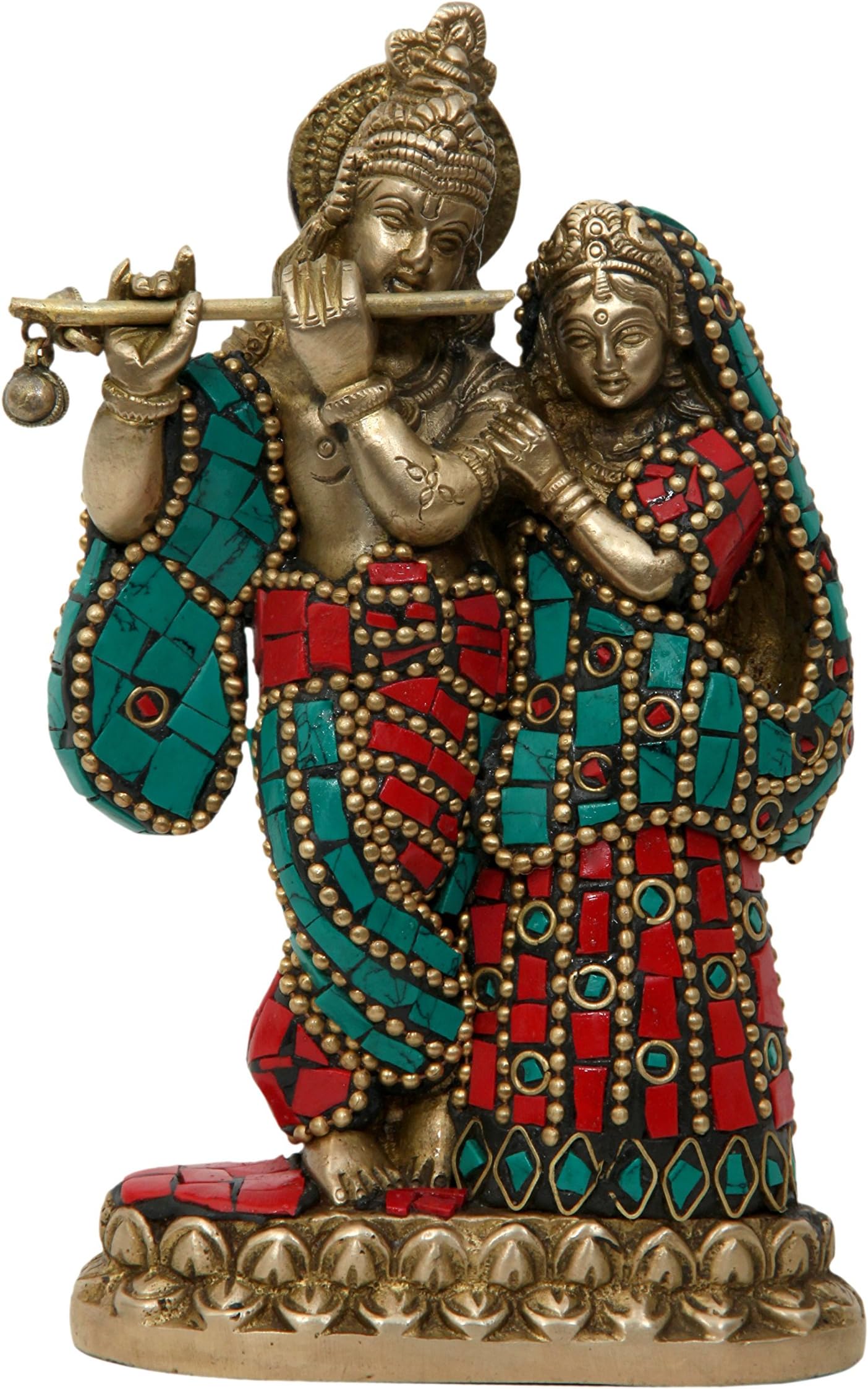 Aesthetic Decors Brass Radha Krishna Idol, Multicolour