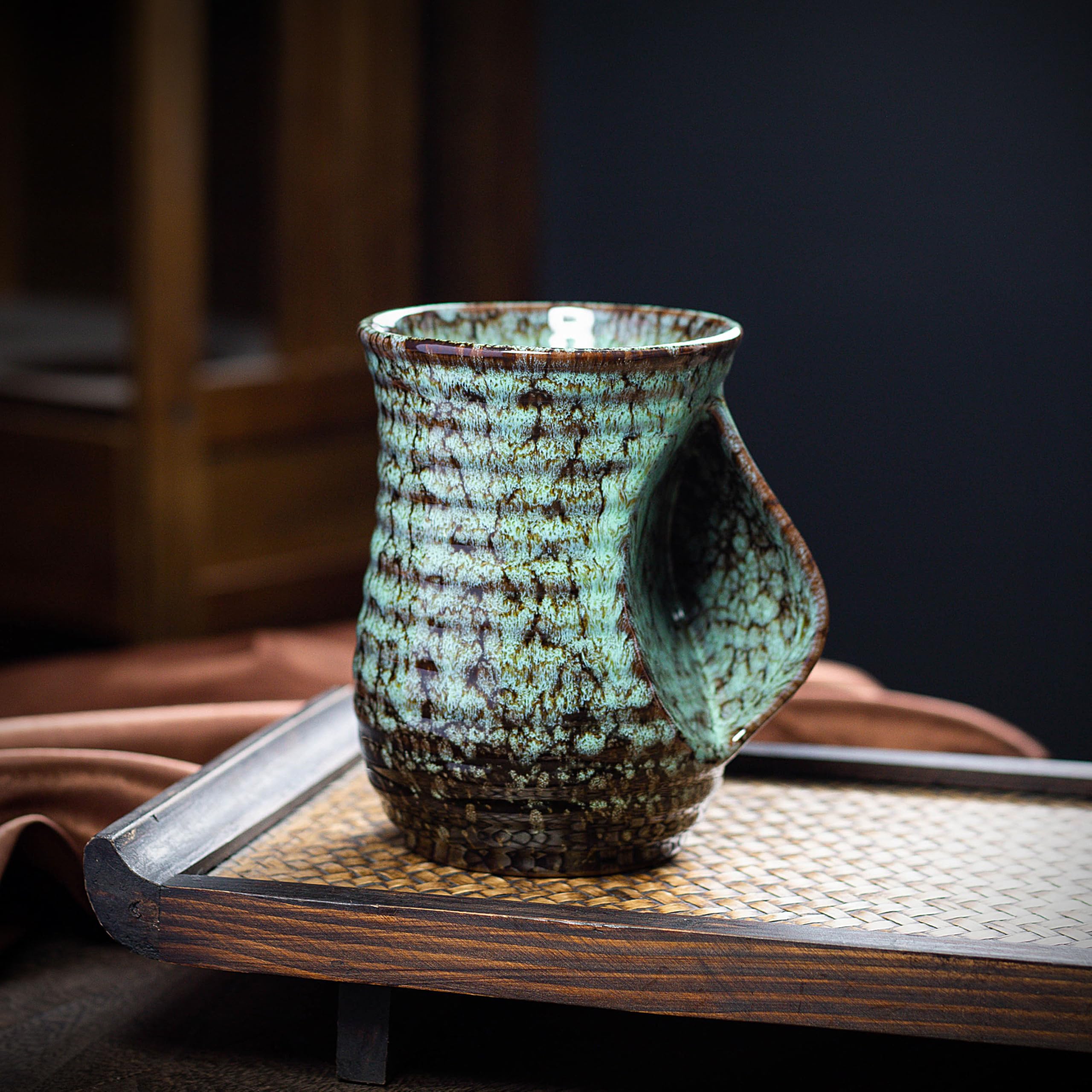 Keramik-Handwärmer, Kaffeetasse, Teetasse, hält Ihre Hände warm, bequemer Handwärmer, mikrowellen- und spülmaschinenfest (grün)
