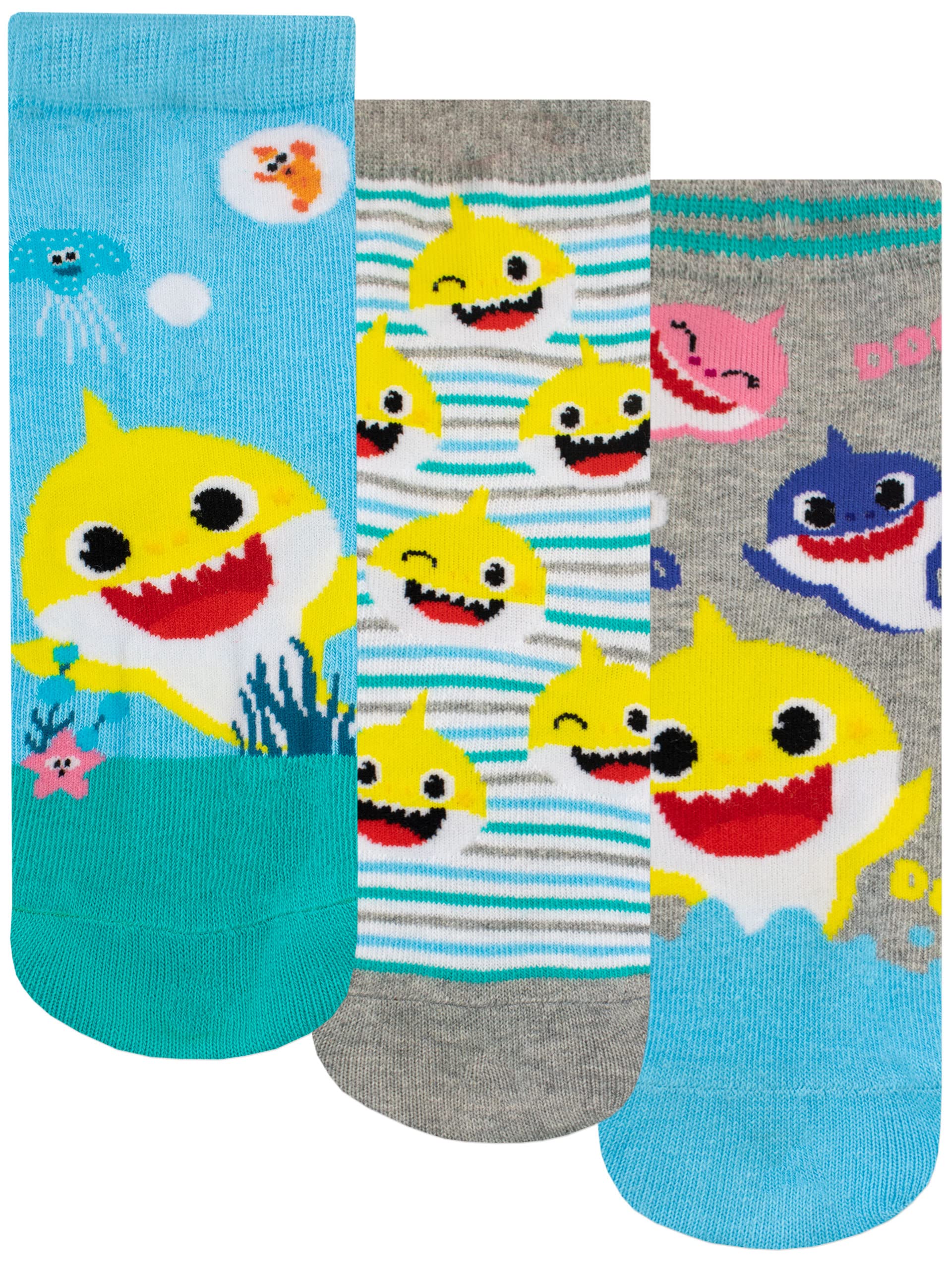 PINKFONG Pinkfong Kids Baby Shark Socks 3 Pack Soft Ankle Socks For Boys or Girls Multicolour 12-3