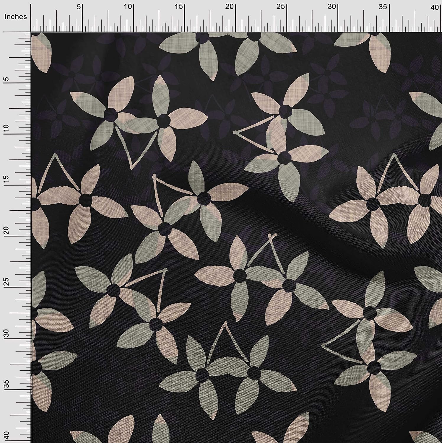 oneOone Cotton Flex Black Fabric Asian Block Floral Fabric for Sewing Printed Craft Fabric By The Yard 40 Inch Wide