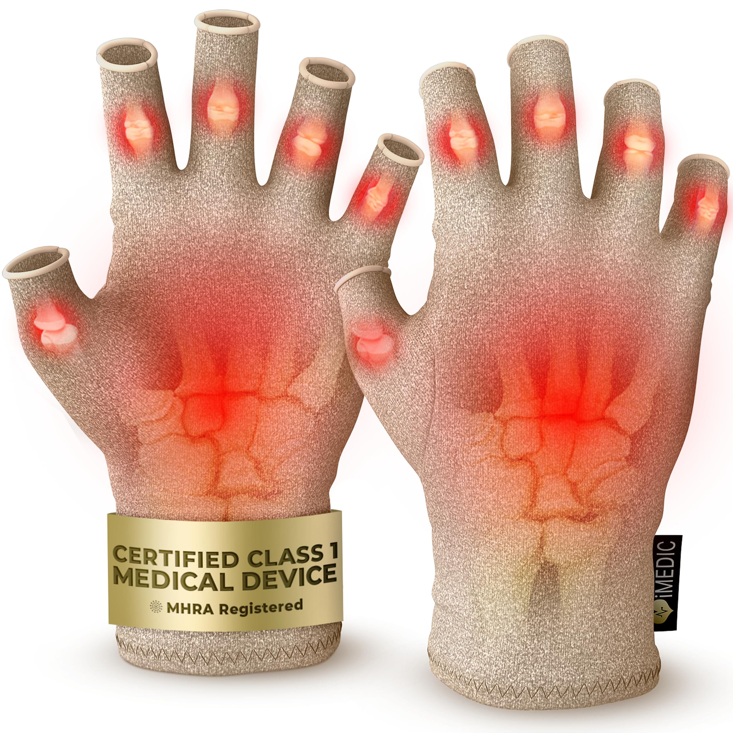 iMedic Arthritis Gloves for Men & Women - Class 1 Medical Device - MHRA Registered – Medium Fingerless Compression Gloves for Everyday Use – Relieve Arthritis Pain & Improve Mobility - Cream