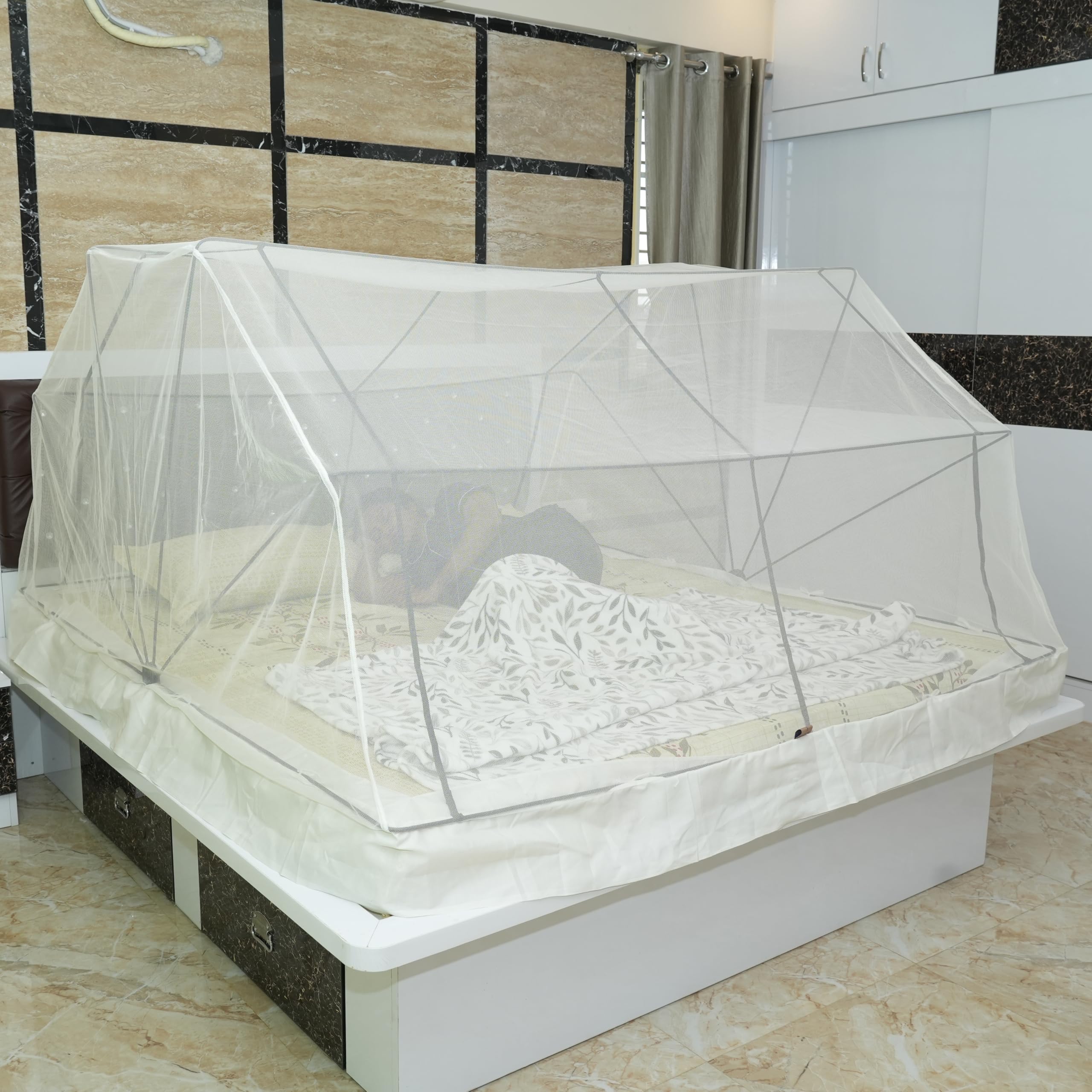 Comfort Mosquito Net- 6 x 7 Ivory (Foldable Large usable on Floor/Grou