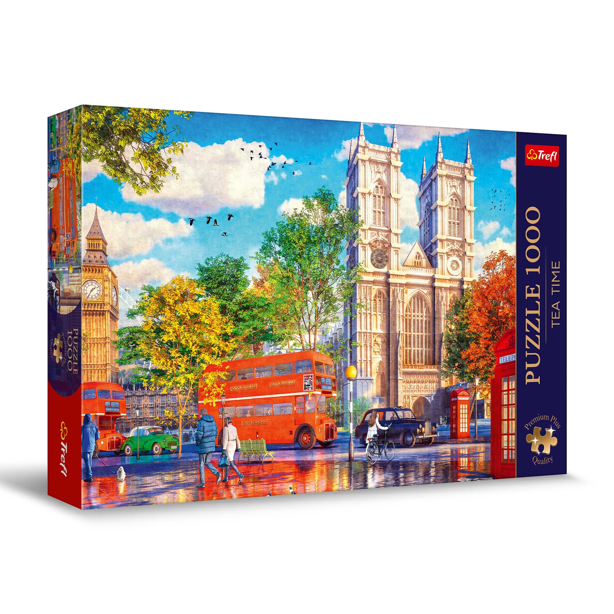 Trefl View Of London - 1000 Piece Jigsaw Puzzles for Adults & Children Aged 12+ - Tea Time Big Ben Red Bus Westminster Abbey Puzzle