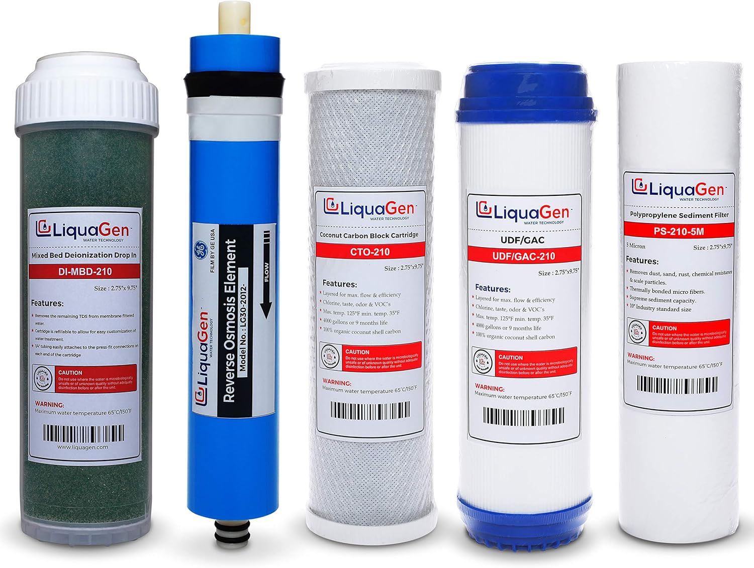 LiquaGen - 5 Stage Aquarium Reef Reverse Osmosis (RO/DI) Water Filter Replacement Kit (DI Resin on the Side) (150 GPD) | | For 0 TDS Water