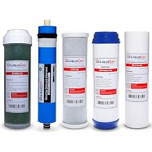 LiquaGen - 5 Stage Aquarium Reef Reverse Osmosis RO/DI Water Filter Replacement Kit DI Resin on the Side 100 GPD | For 0 TDS Water