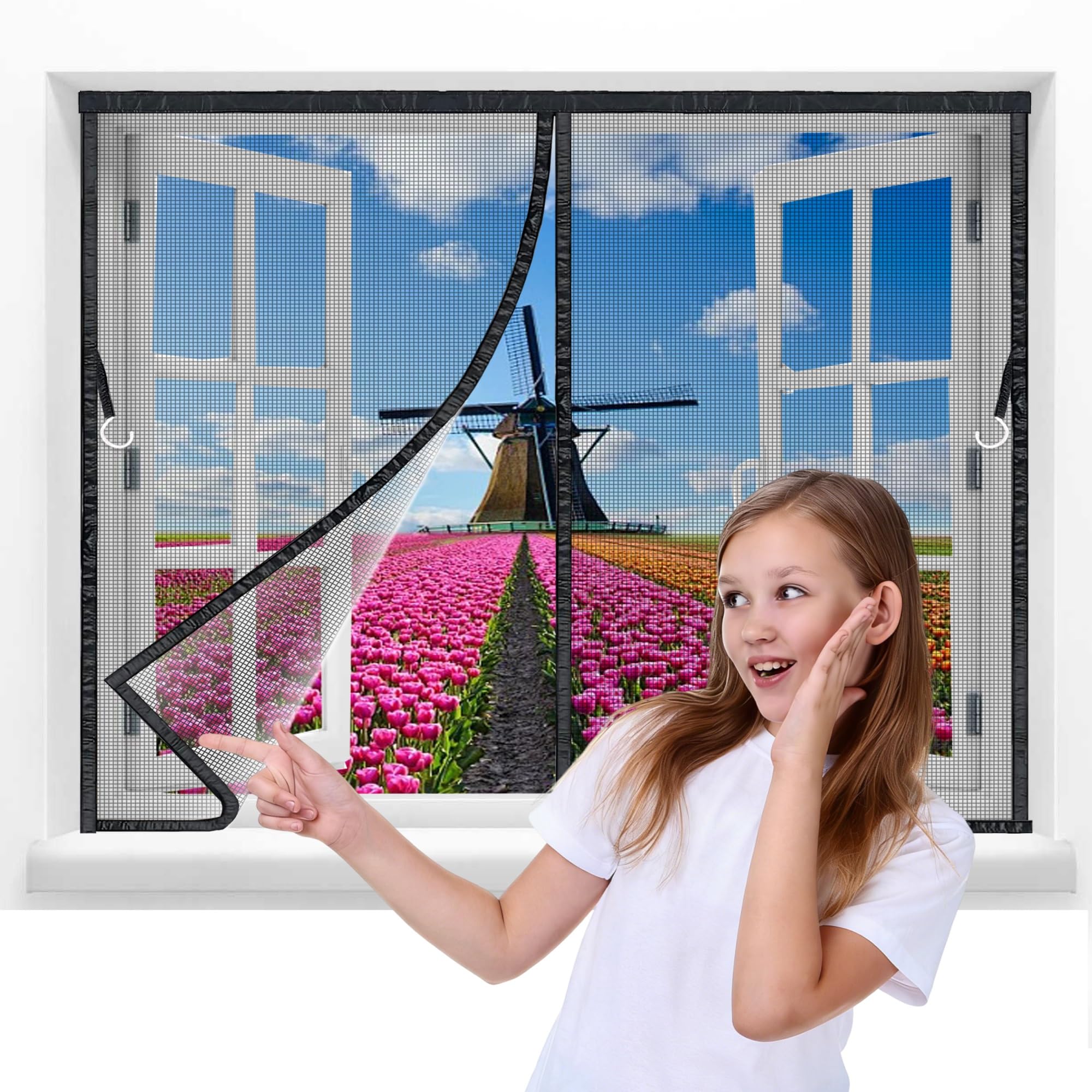 Zanzariera Magnetica, 196x297cm Zanzariera Finestra Finestra a Calamita Resistente Traspirante Tenda Anti Mosche, Zanzariere Magnetiche per Finestra Finestre Scorrevole con Calamita Nero