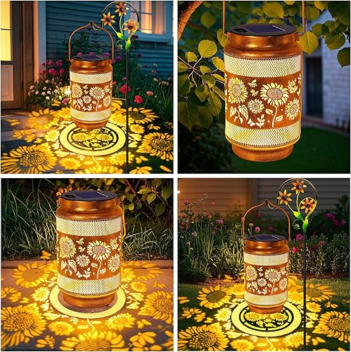 Miniatura 4 de Sunflower Solar Lanterns Outdoor Waterproof with Shepherd Hook, Sunflower Birthday Gifts for Women Mom Grandma, Metal Solar Hanging Lights Garden