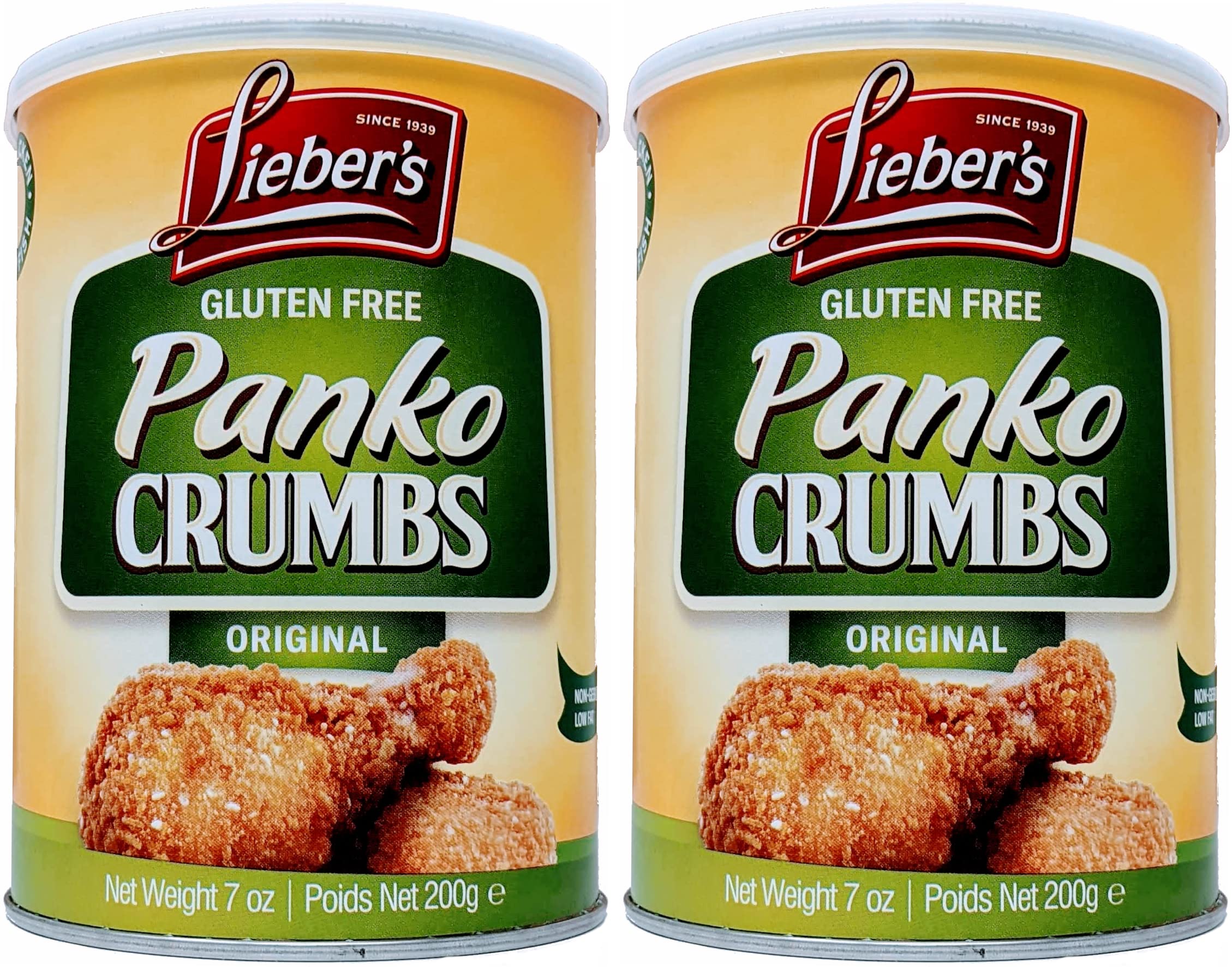 Lieber's Gluten Free Breadcrumbs, Panko Crumbs, Original 200g Resealable Canister (Pack of 2) | Low in Fat, Kosher for Passover