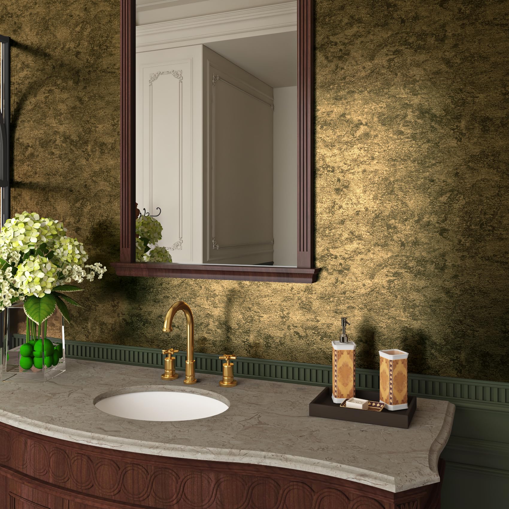 Snapklik.com : 15.8x197 Antique Gold Wall Paper Peel And Stick Metallic ...