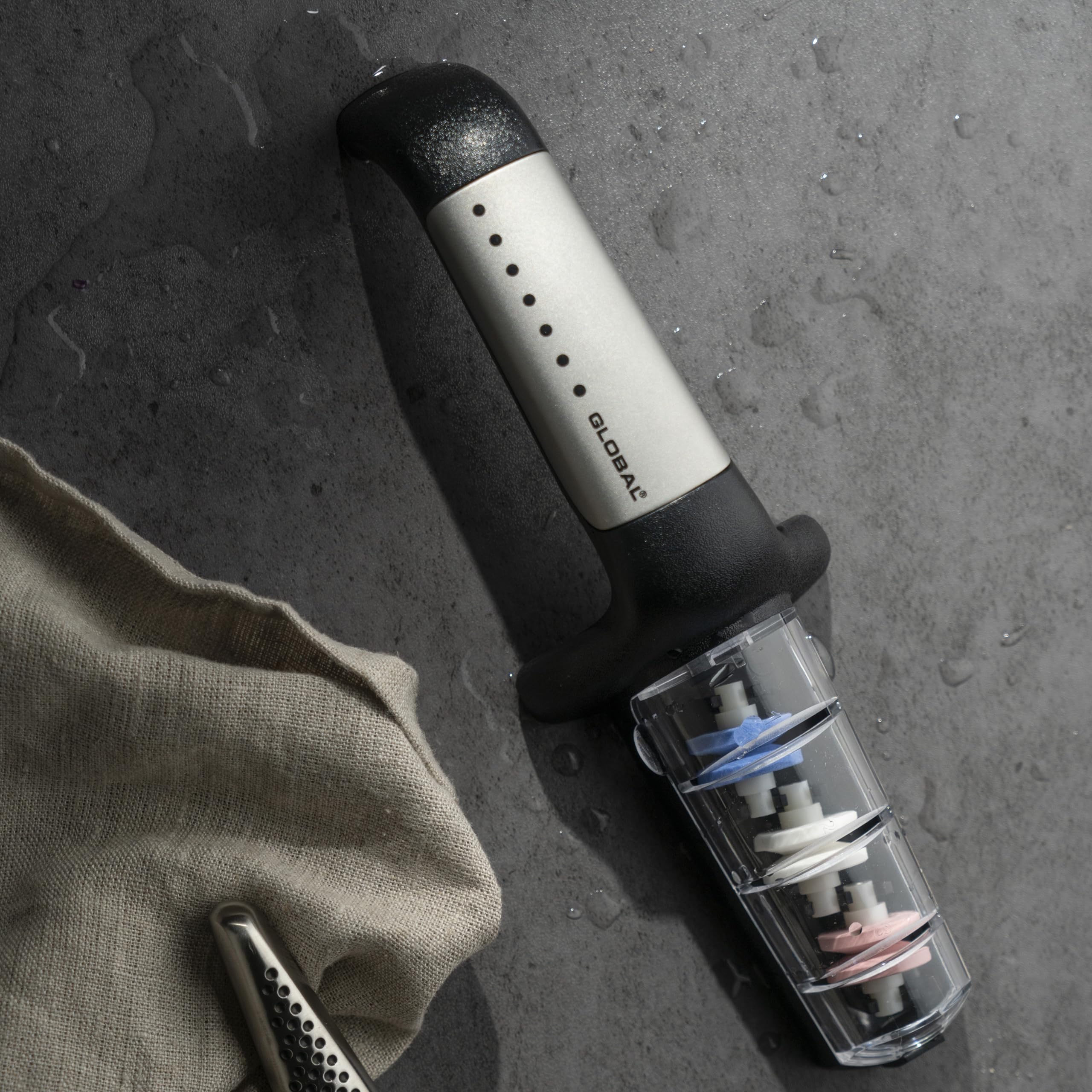 Global - G-913 Affilatrici, Affilatore d'acqua in ceramica a 3 livelli, acciaio inossidabile