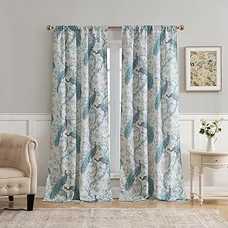 Belvedere Window Curtains with Rod Pocket, 84-inch Length, 2 Panels Set, Canvas Light Filtering, Light Blue - Buy now