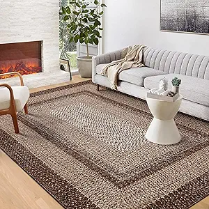GAOMON Entryway Rug 3x5 Non Slip Washable Rug Braided Print Low Pile Floor Cover Indoor Soft Kitchen Mat Ultra-Thin Non-Shedding Farmhouse Floor Mat for Bedroom Laundry Under Table Office Dorm Brown